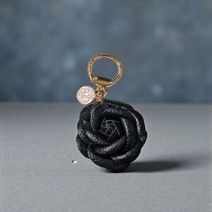 Elegant Black leather Rose Keychain